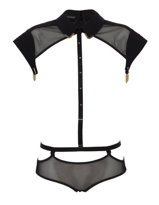 Josephine Collar & body harness with detachable black lace brief