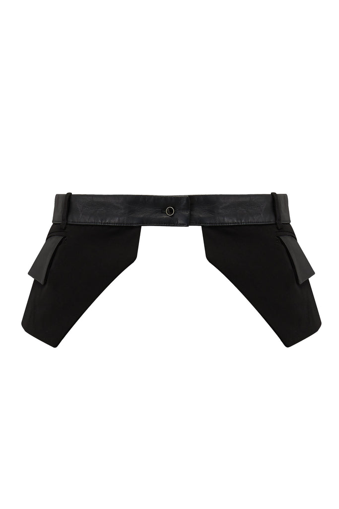 Talia Tuxedo Designer luxury suspender belt in black 