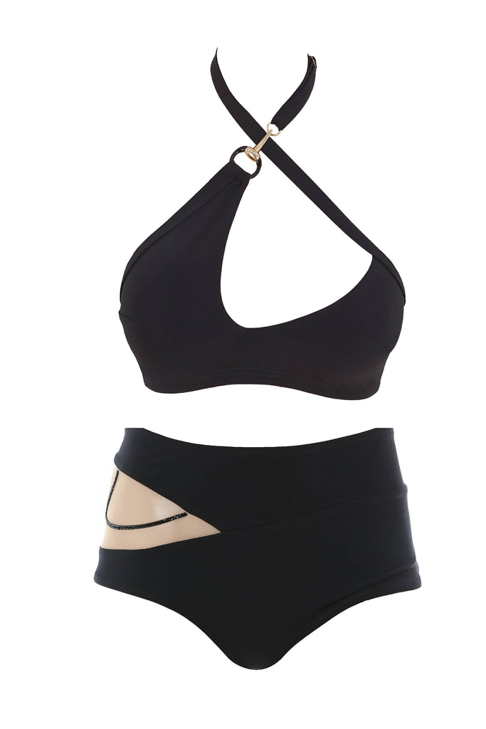 Nikita high-waisted bikini featuring Swarovski crystals and asymmetric top