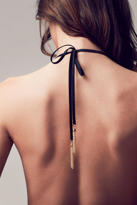 Luxury gold chain detail on Xena Black Playsuit by Tatu Couture Luxury Lingerie 