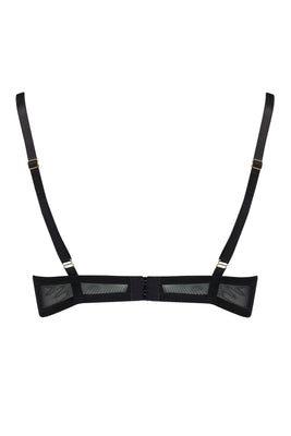 Black sheer mesh bra back on Xena Black luxury plunge bra by Tatu Couture Lingerie 