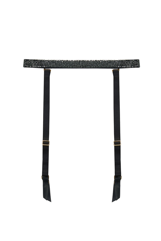 Ciara black suspender belt featuring Swarovski crystals.