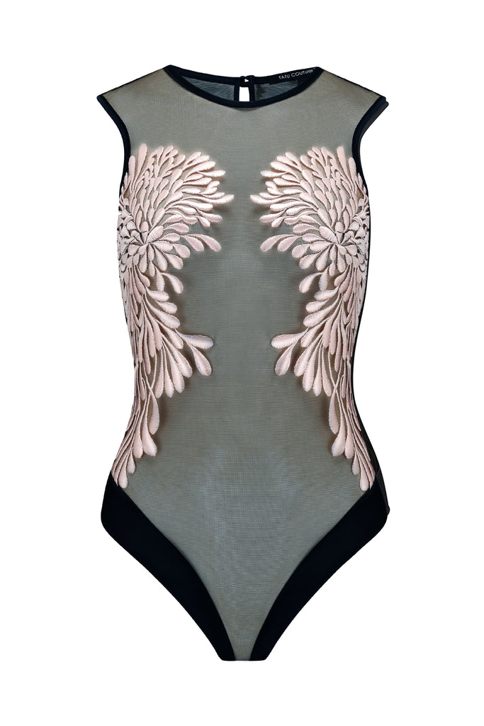 Gabriella Embroidered Bodysuit - Oyster Blush– Tatu Couture