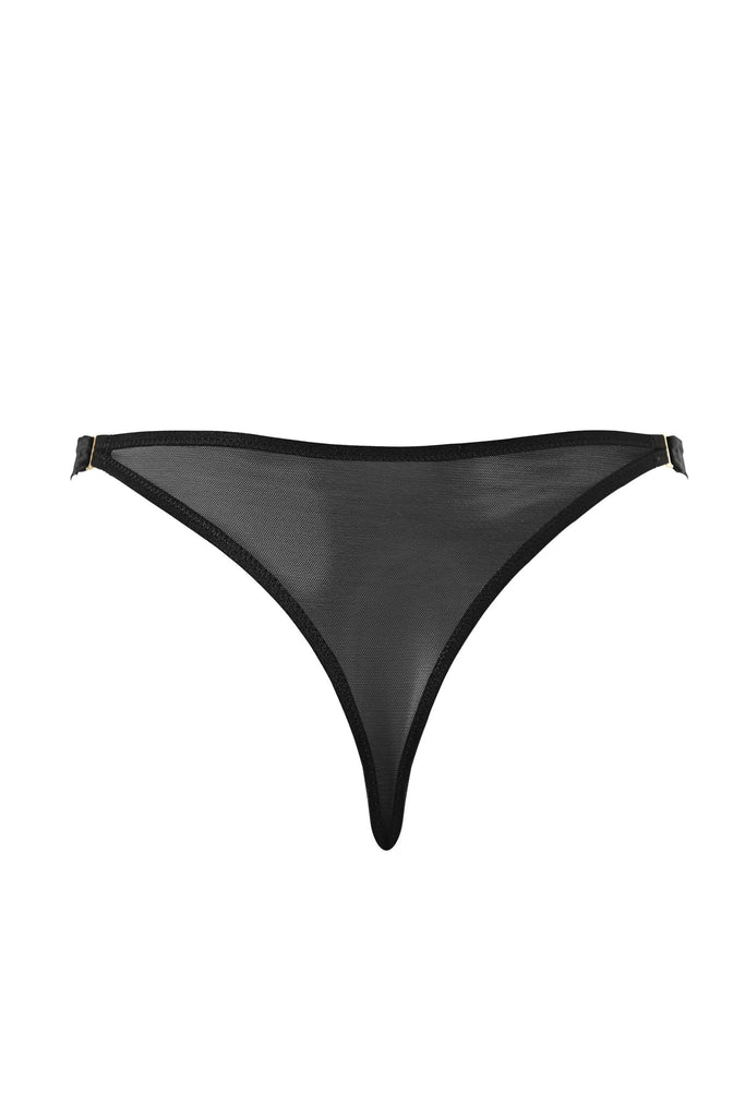 Sylvia black sheer thong by Tatu Couture.