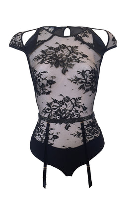 Nadya designer lace bodysuit in black lace