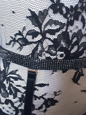 Black Lace Bodysuit featuring Swarovski Suspender belt