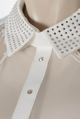 Nadya designer lace bodysuit with Swarovski crystal collar.