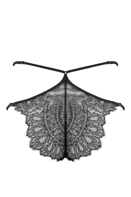 Rosalia designer lace brief in black  sheer lace and stretch satin