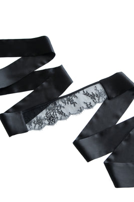 Tatu Couture Odette Lace eye mask in sheer black lace and satin