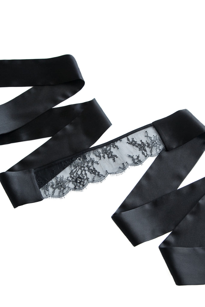 Tatu Couture Odette Lace eye mask in sheer black lace and satin