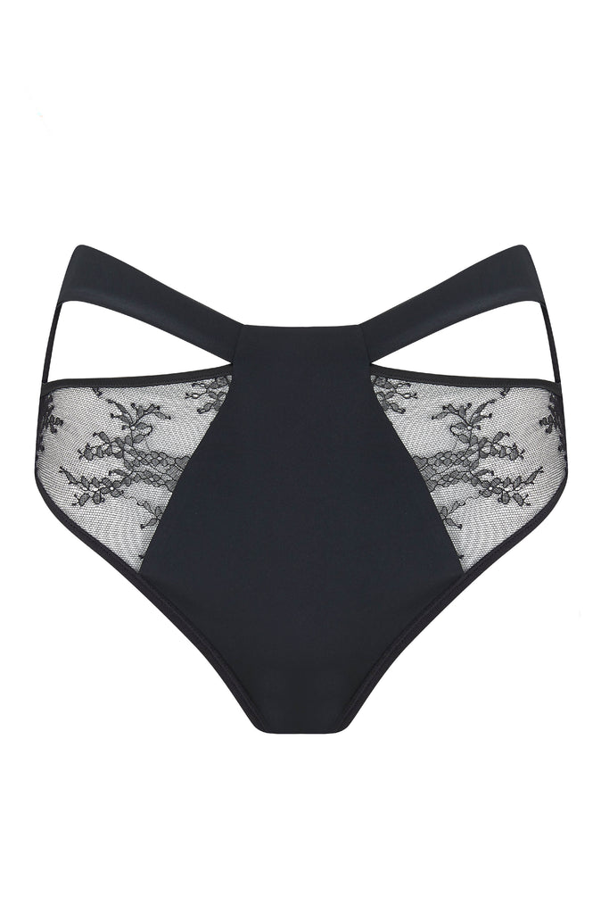 Sylvia high waisted panties in black satin and lace